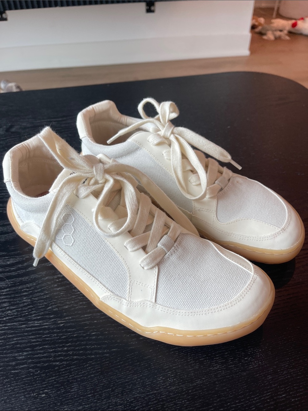 Vivo Barefoot Cream Canvas Athletic Sneakers with Gum Sole